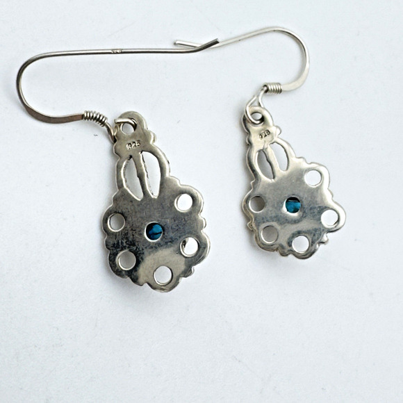 Sterling Silver Blue Glass Earrings Filigree Lightweight 1.25" - Picture 4 of 7